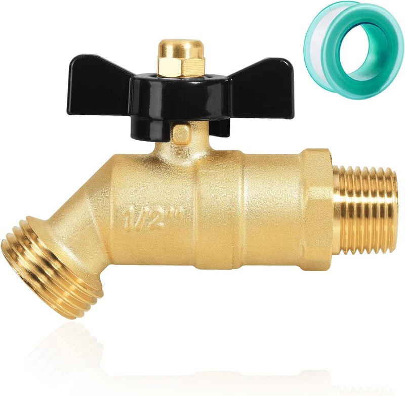 SIGURANTA 1/2" NPT/MIP Brass Male Hose Faucet, Water Spigot with 3/4" Male GHT Thread, Heavy-Duty Outdoor Hose Full-Flow Valve Outdoor Faucet (1/2" NPT Inlet Butterfly Handle) - Image 1